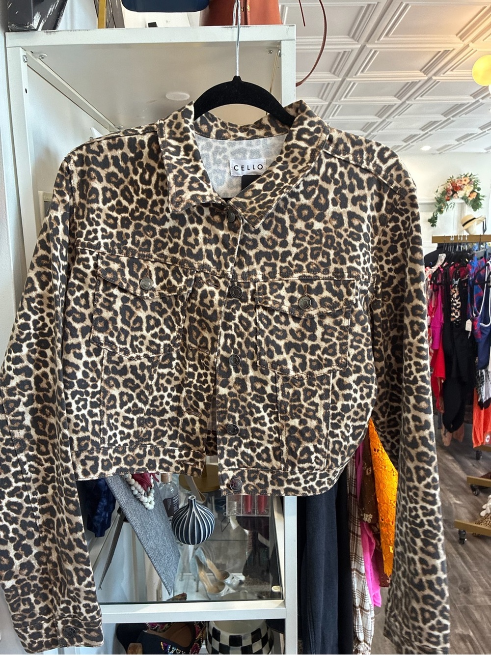 Cello Leopard Print Cropped Jacket - Brown Black Cream